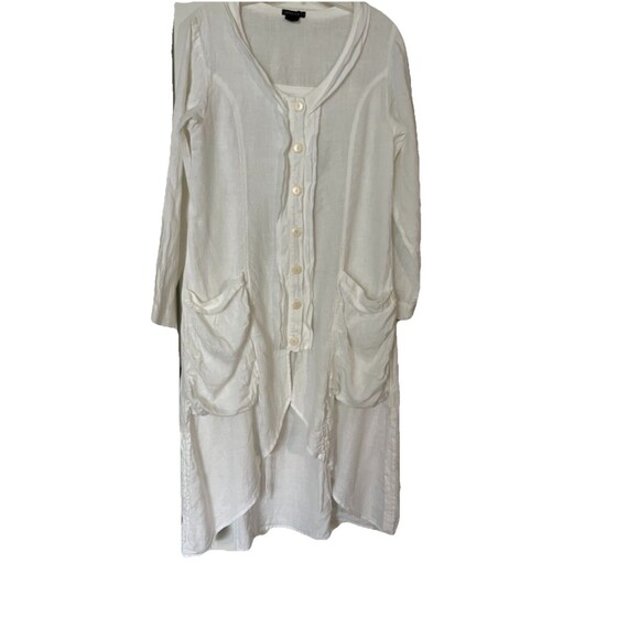 Grizas Linen Dress Size S Button Front Lagenlook Minimalist Ruched Bubble Pocket - Picture 2 of 12